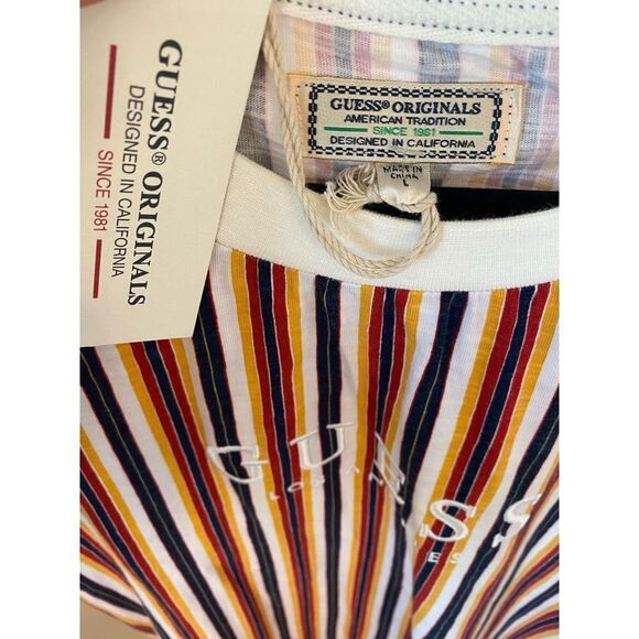 NWT men’s vintage 90’s Guess Los Angeles vertical striped tee large embroidered - Picture 3 of 6